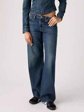 Levi's Blue Dark Wash Low Loose Y2K Baggy Wide Leg Jeans